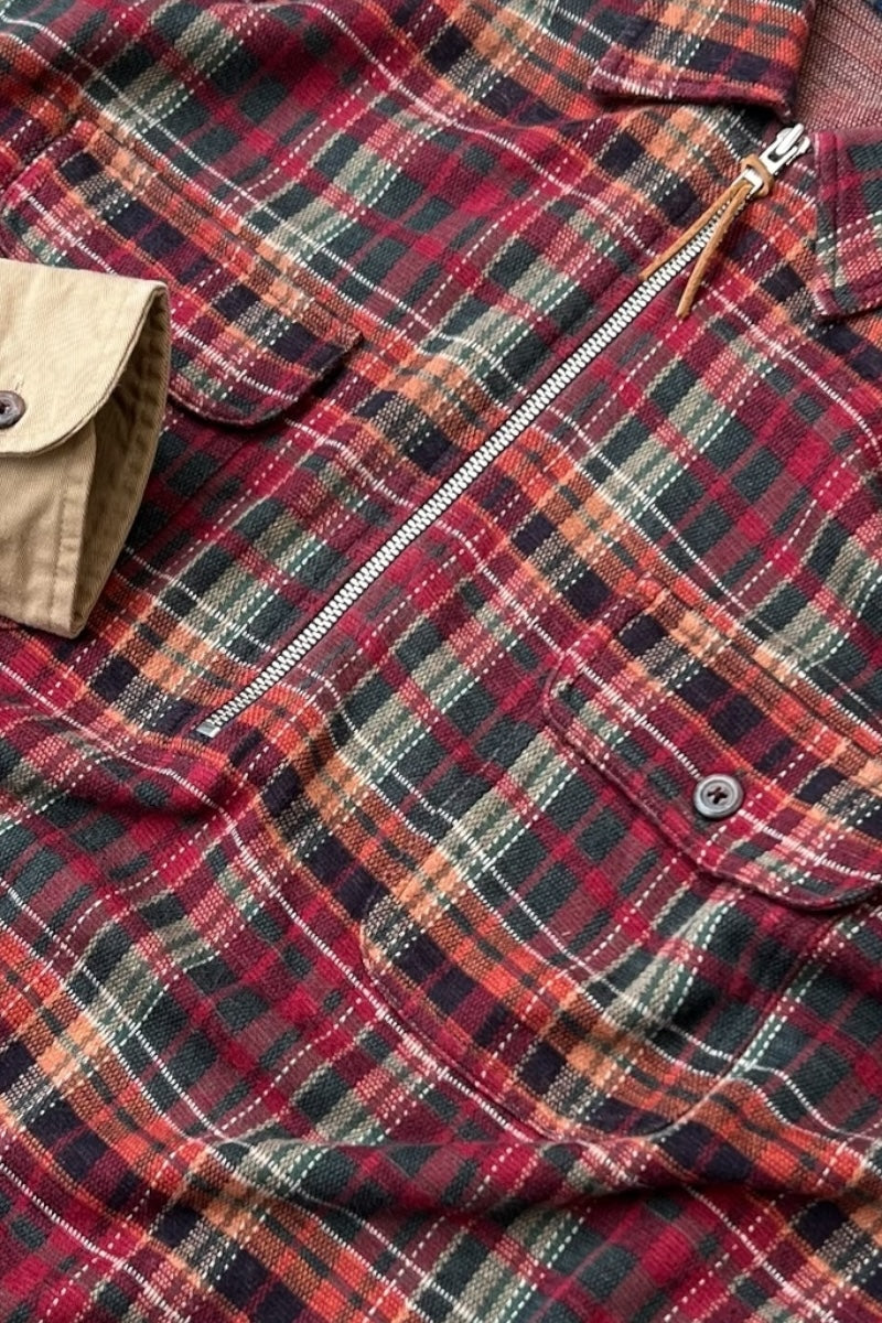 90'S L/S SWITCHING CHECK HALF ZIP SHIRT / RED [SIZE: L USED]