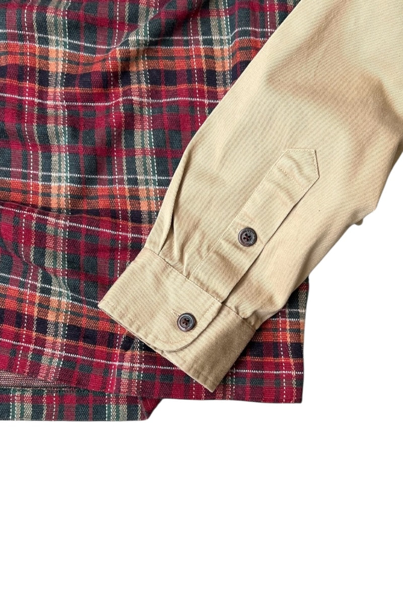 90'S L/S SWITCHING CHECK HALF ZIP SHIRT / RED [SIZE: L USED]