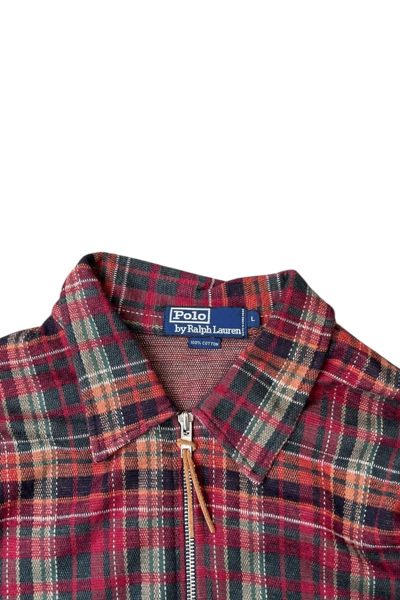 90'S L/S SWITCHING CHECK HALF ZIP SHIRT / RED [SIZE: L USED]