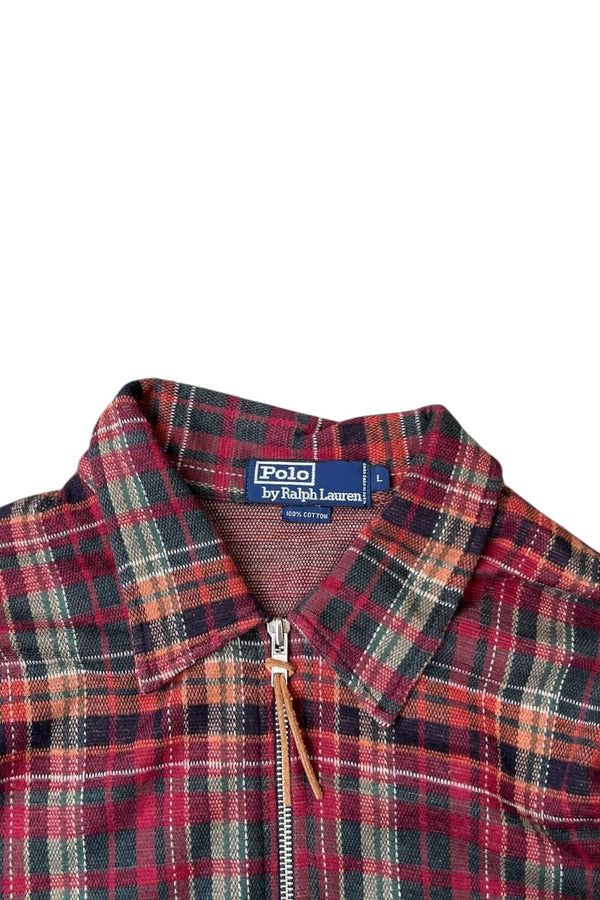90'S L/S SWITCHING CHECK HALF ZIP SHIRT / RED [SIZE: L USED]