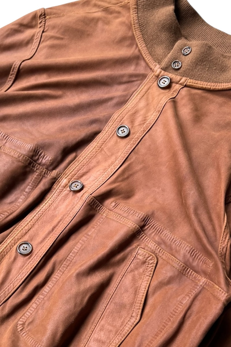 90'S REVERSIBLE LEATHER JACKET / BROWN [SIZE: 41 USED]