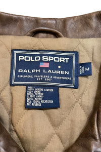 90'S ZIP LEATHER JACKET / BROWN [SIZE: M USED]