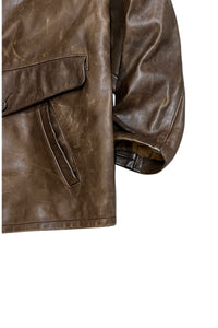 90'S ZIP LEATHER JACKET / BROWN [SIZE: M USED]