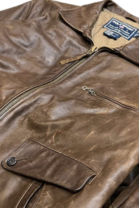 90'S ZIP LEATHER JACKET / BROWN [SIZE: M USED]