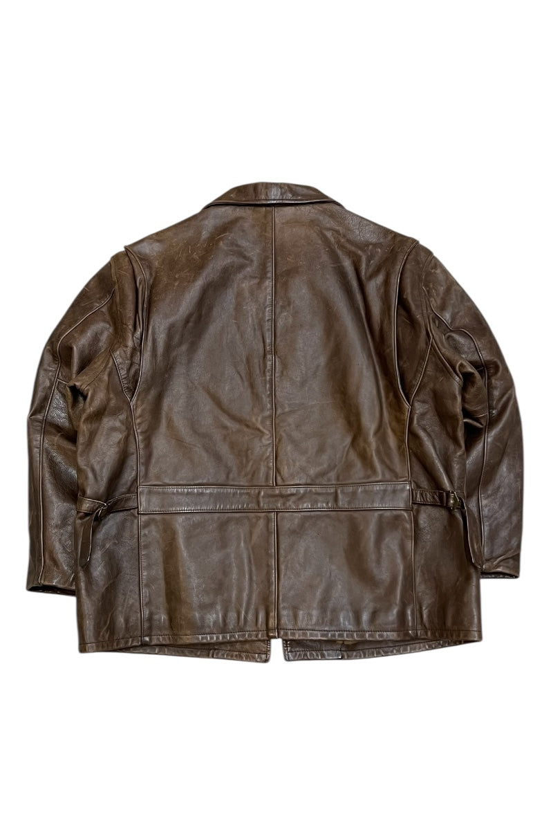 90'S ZIP LEATHER JACKET / BROWN [SIZE: M USED]