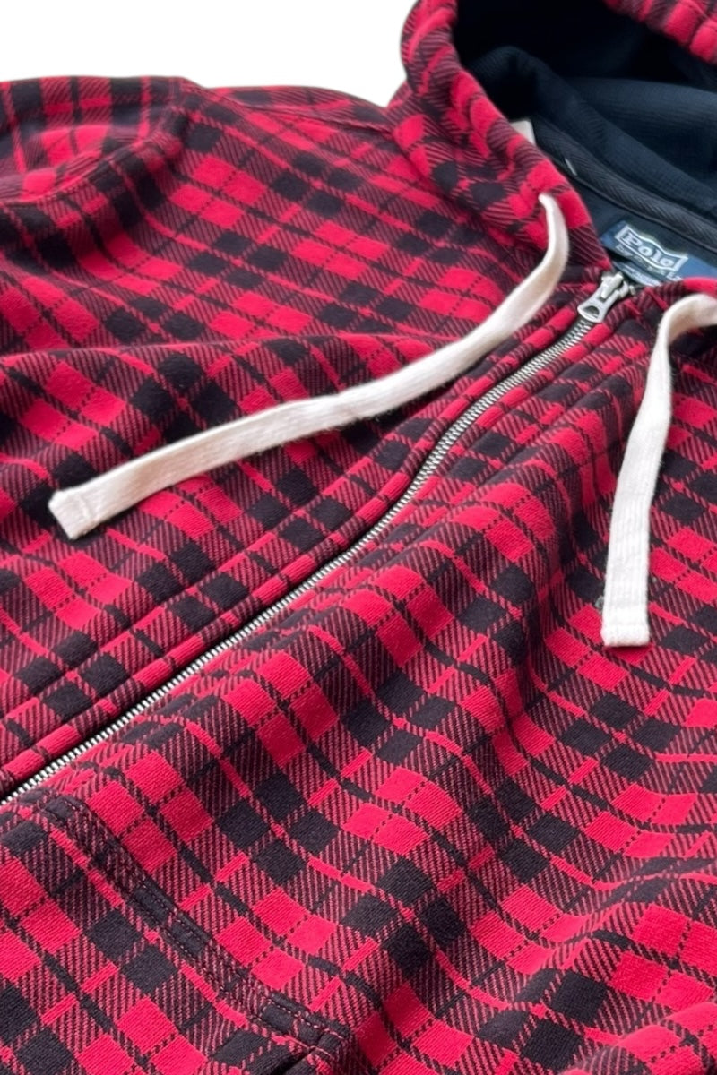90'S EXCLUSIVE DECORATION CHECK SWEAT HOODIE / RED [SIZE: XL USED]