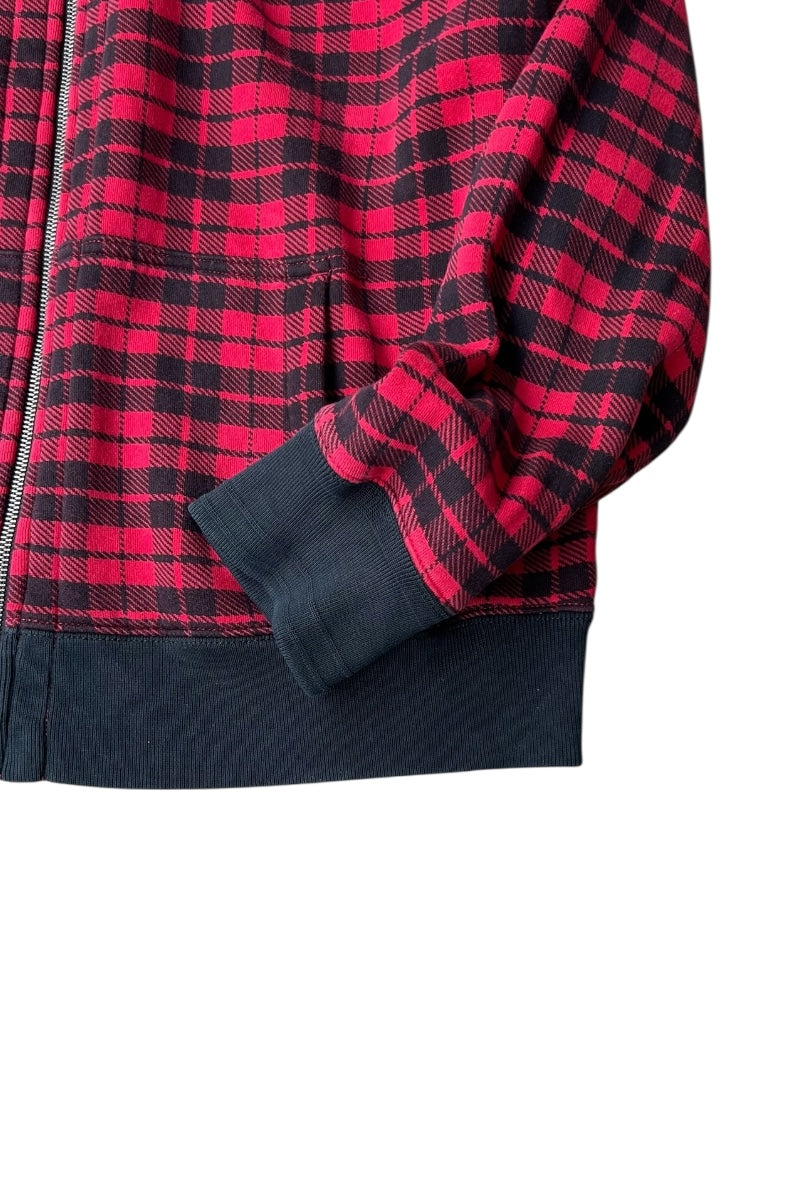 90'S EXCLUSIVE DECORATION CHECK SWEAT HOODIE / RED [SIZE: XL USED]