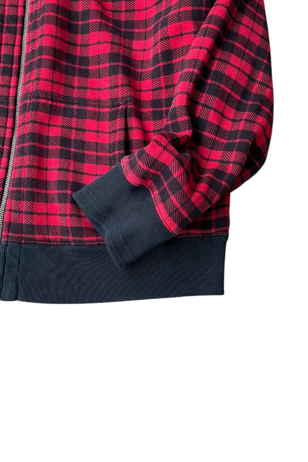 90'S EXCLUSIVE DECORATION CHECK SWEAT HOODIE / RED [SIZE: XL USED]