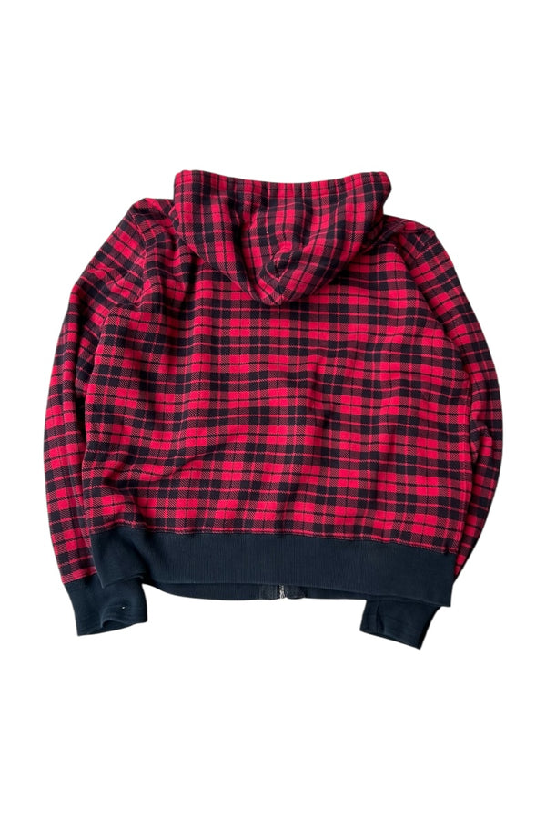 90'S EXCLUSIVE DECORATION CHECK SWEAT HOODIE / RED [SIZE: XL USED]