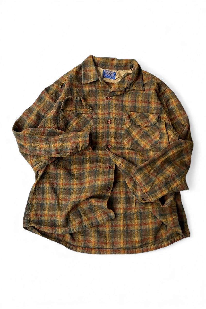 MADE IN USA 60'S WOOL CHECK L/S SHIRT / CHECK [SIZE: L USED]