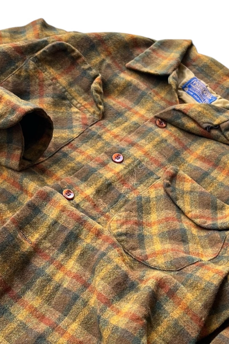 MADE IN USA 60'S WOOL CHECK L/S SHIRT / CHECK [SIZE: L USED]