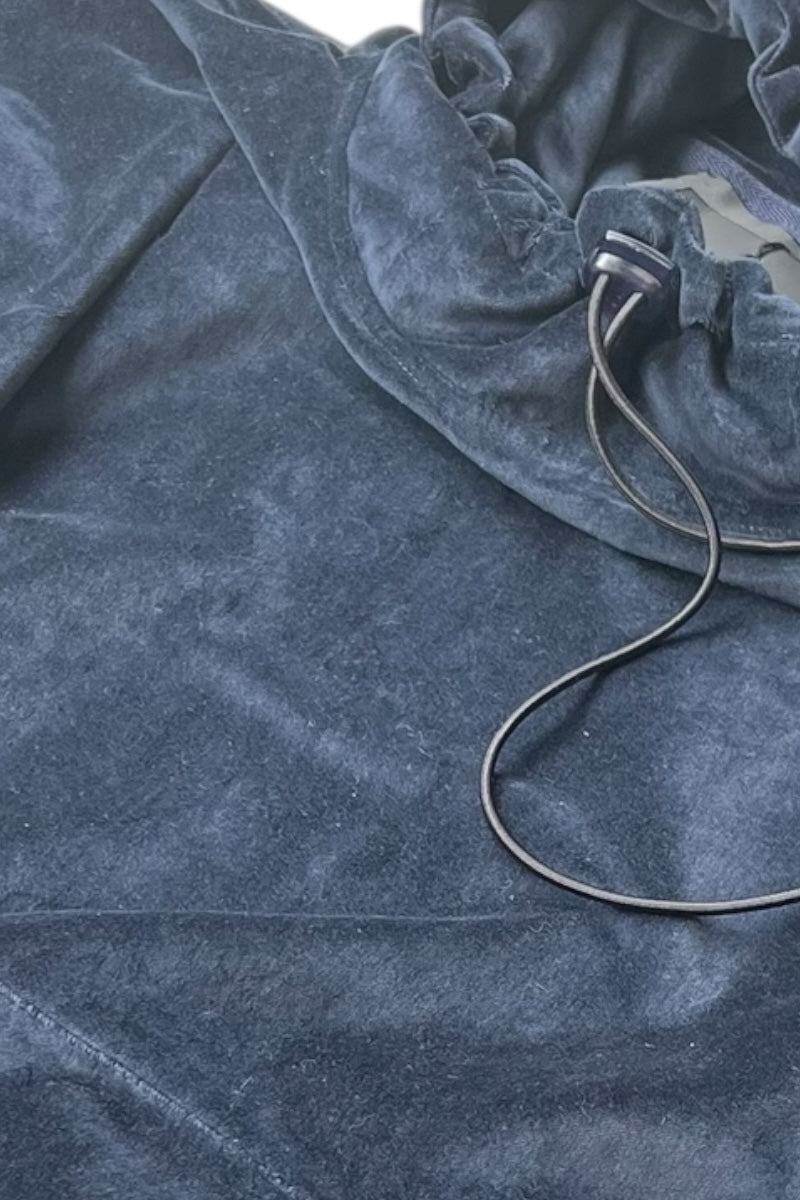 MADE IN PORTUGAL VELOUR HOODIE SWEATSHIRT / NAVY [SIZE: M DEADSTOCK/NOS]