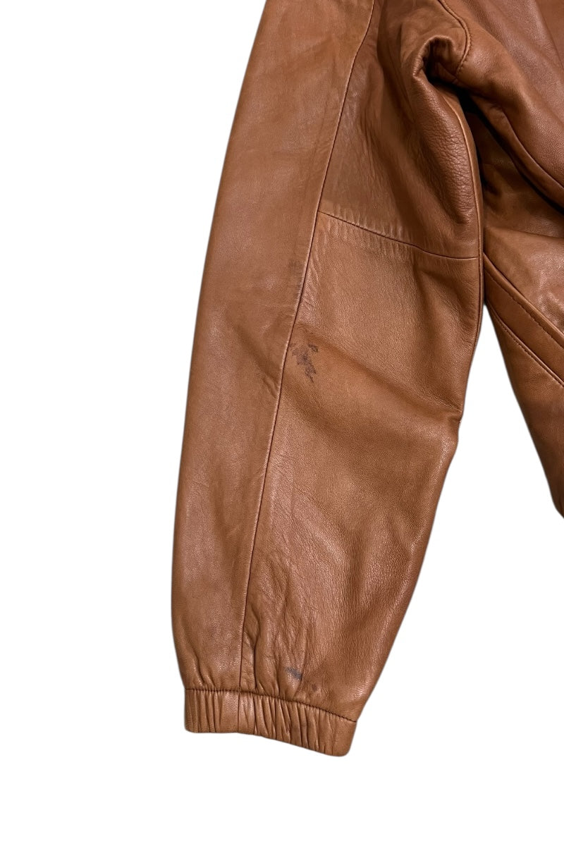 90'S LAMB LEATHER ZIP JACKET / BROWN [SIZE: M USED]