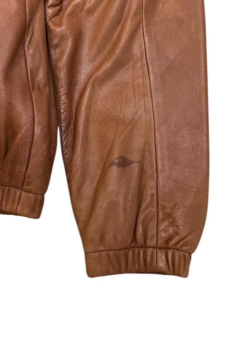 90'S LAMB LEATHER ZIP JACKET / BROWN [SIZE: M USED]