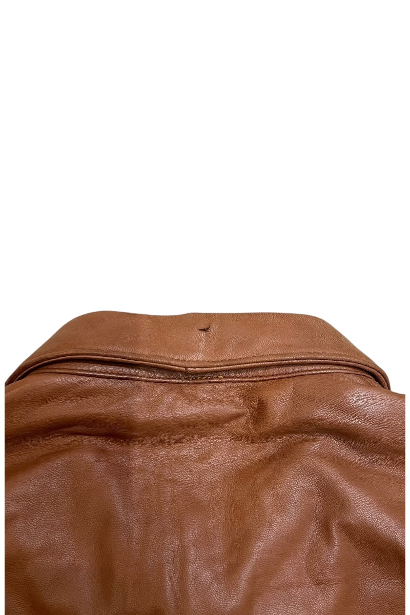 90'S LAMB LEATHER ZIP JACKET / BROWN [SIZE: M USED]
