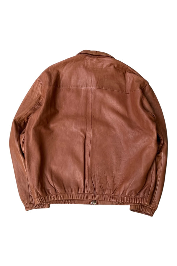 90'S LAMB LEATHER ZIP JACKET / BROWN [SIZE: M USED]