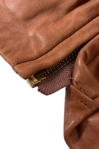 90'S LAMB LEATHER ZIP JACKET / BROWN [SIZE: M USED]