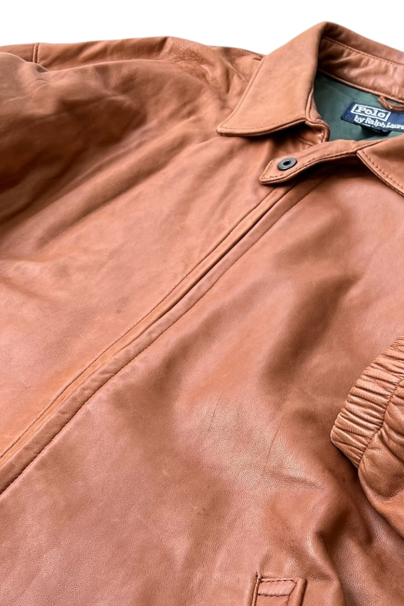 90'S LAMB LEATHER ZIP JACKET / BROWN [SIZE: M USED]