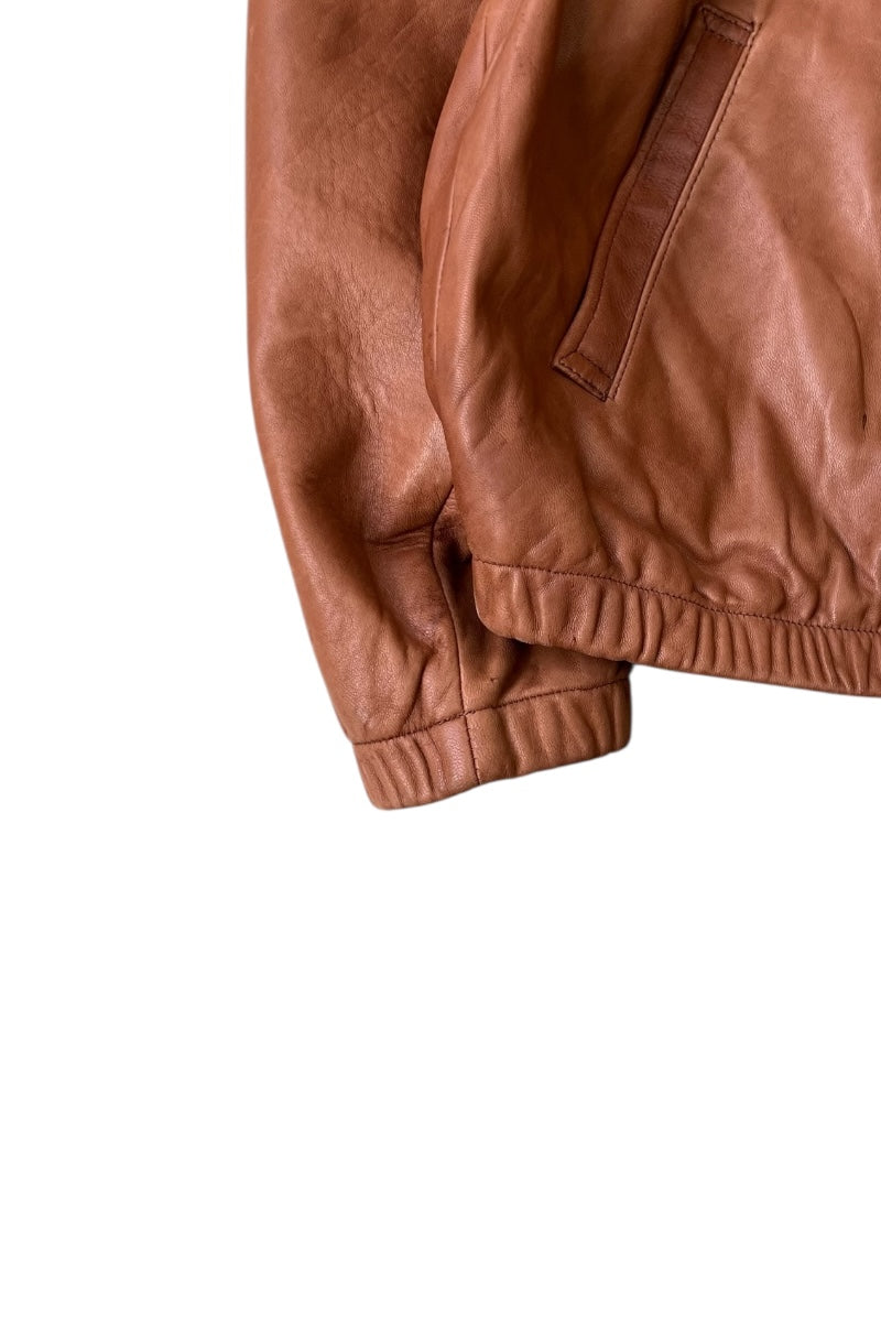 90'S LAMB LEATHER ZIP JACKET / BROWN [SIZE: M USED]