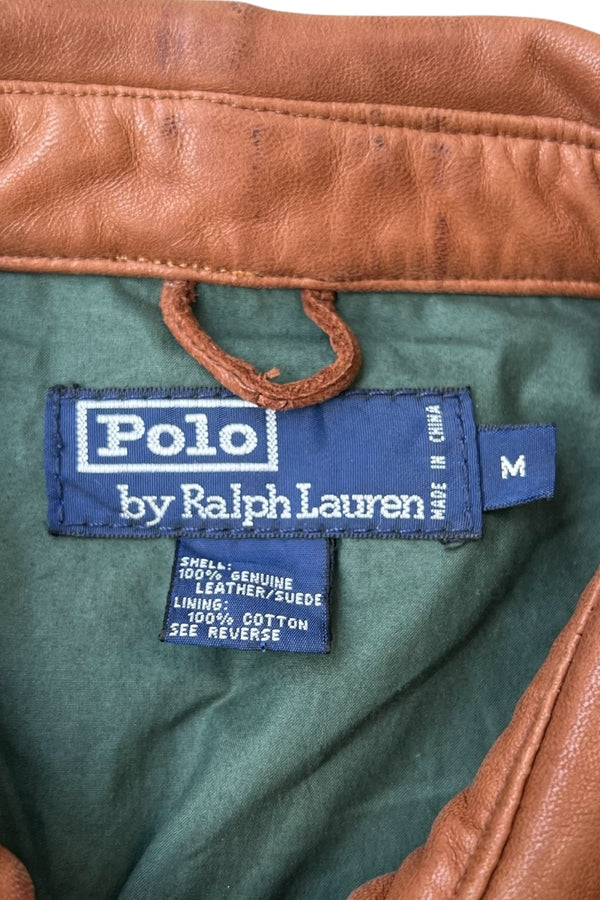 90'S LAMB LEATHER ZIP JACKET / BROWN [SIZE: M USED]