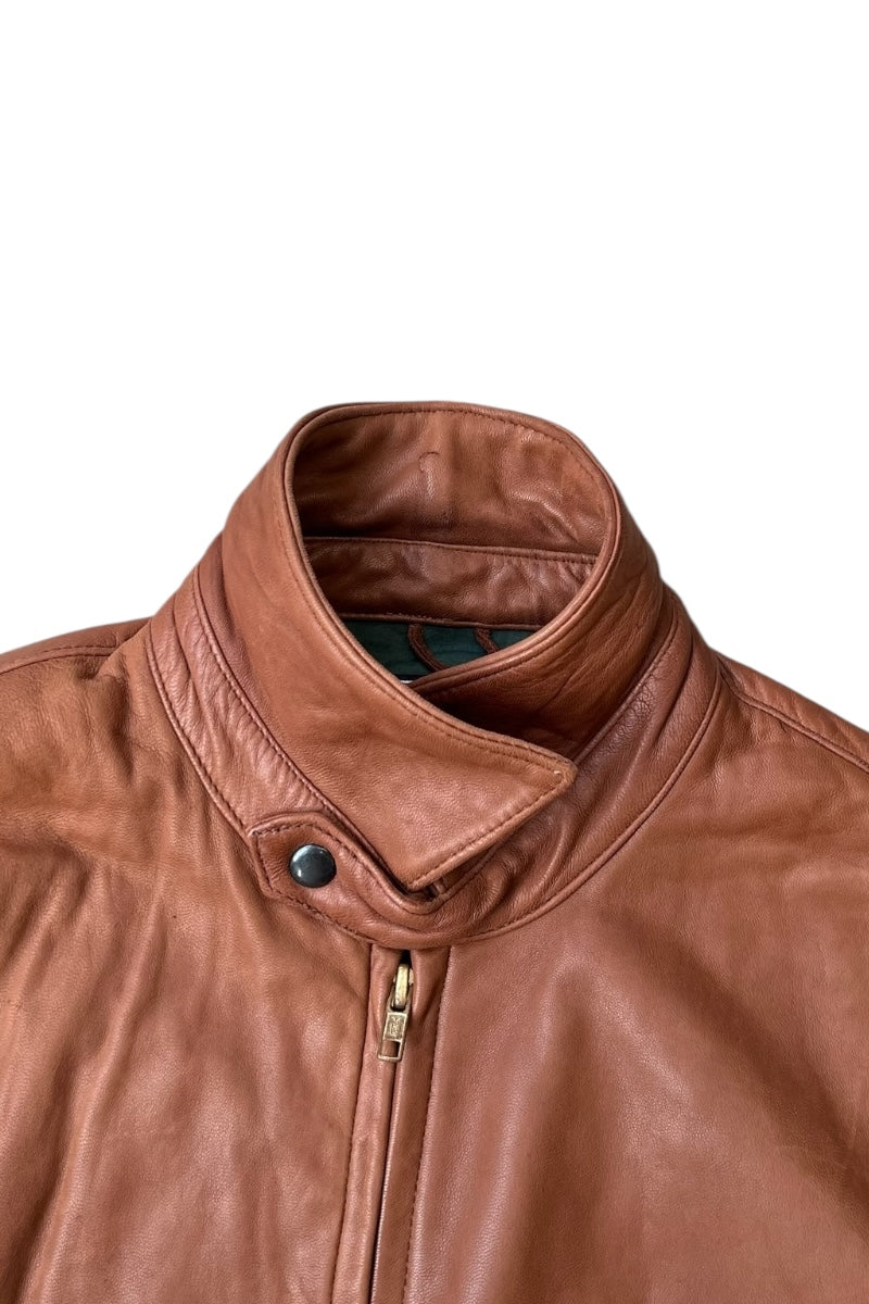 90'S LAMB LEATHER ZIP JACKET / BROWN [SIZE: M USED]
