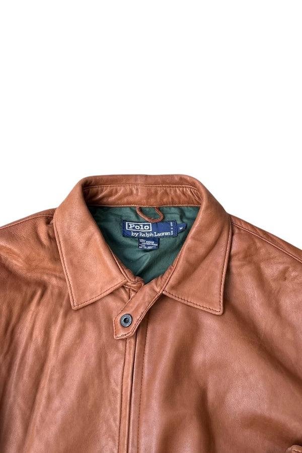 90'S LAMB LEATHER ZIP JACKET / BROWN [SIZE: M USED]