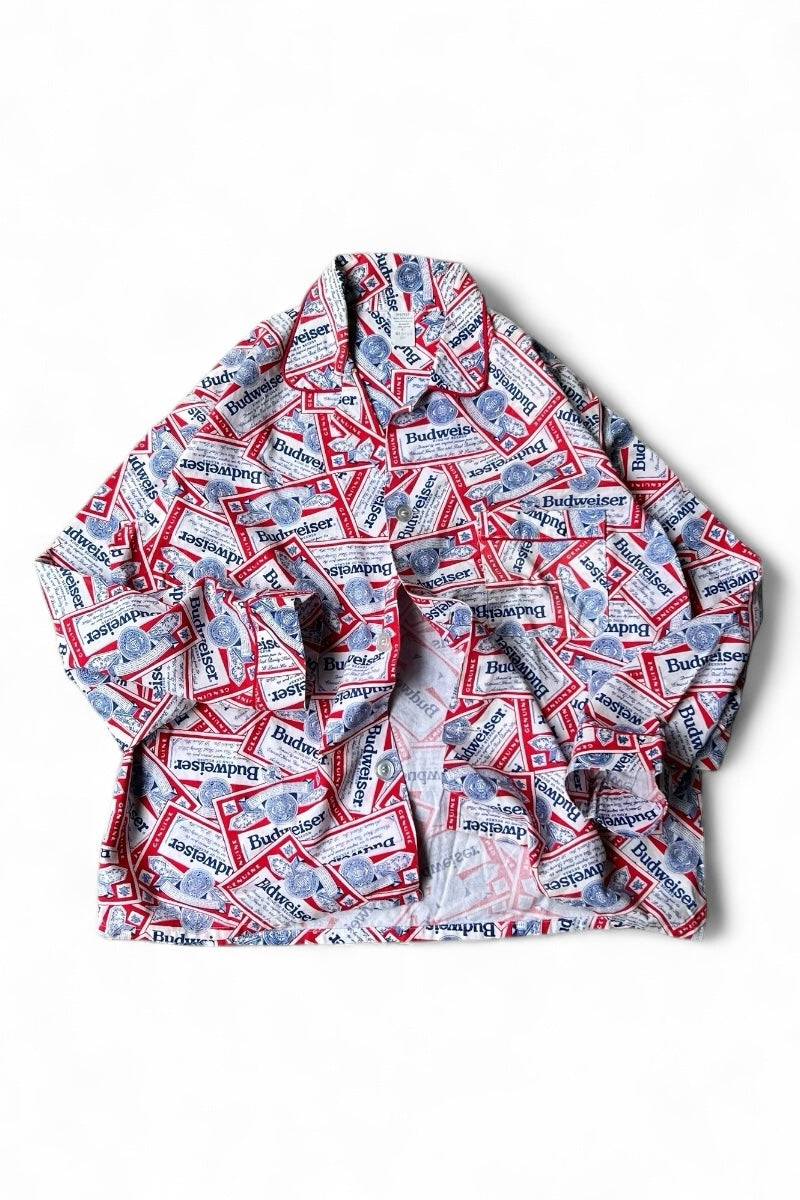 MADE IN USA 80'S BUDWEISER L/S PAJAMA SHIRT / PATTERN [SIZE: M USED]