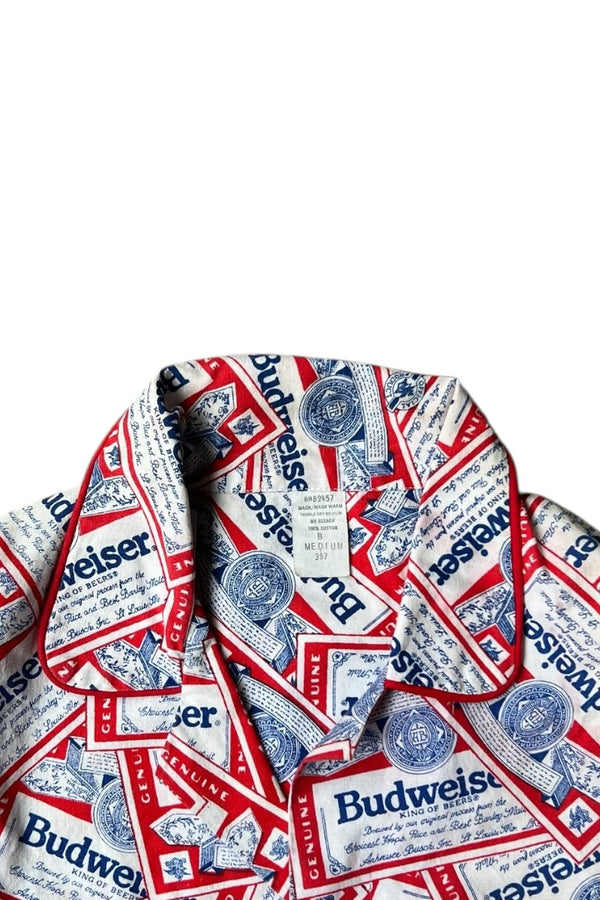 MADE IN USA 80'S BUDWEISER L/S PAJAMA SHIRT / PATTERN [SIZE: M USED]