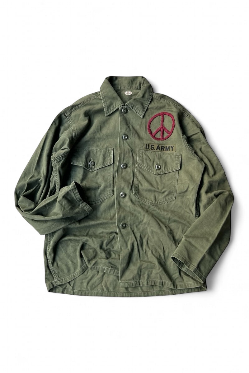 60'S UTILITY SHIRT OG107 EMBROIDERY CUSTOM / KHAKI [SIZE: M USED]