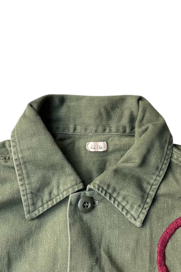 60'S UTILITY SHIRT OG107 EMBROIDERY CUSTOM / KHAKI [SIZE: M USED]
