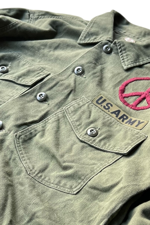 60'S UTILITY SHIRT OG107 EMBROIDERY CUSTOM / KHAKI [SIZE: M USED]