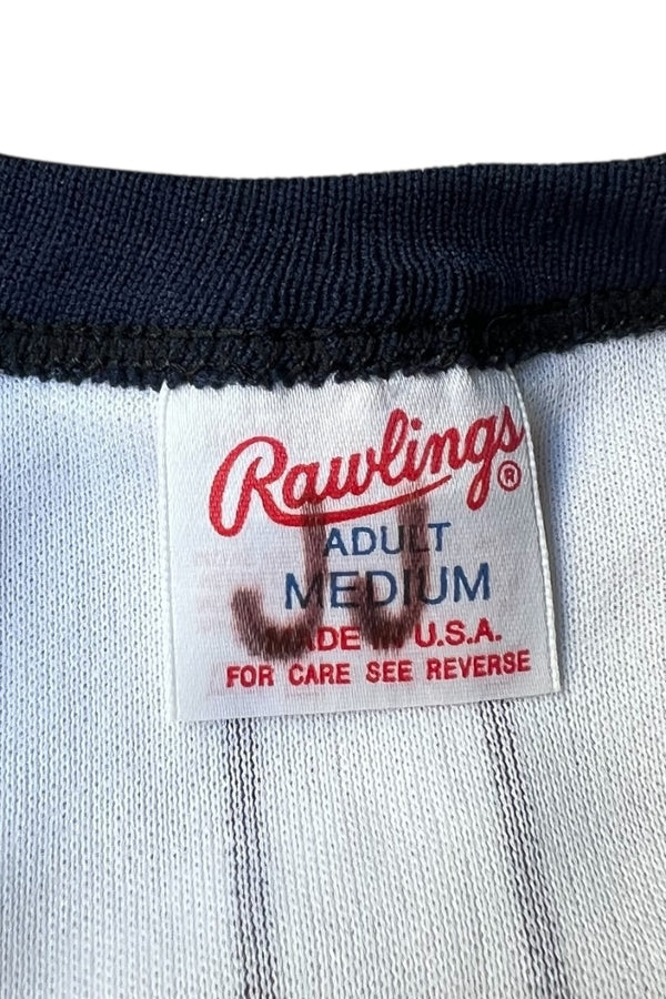 MADE IN USA 80-90'S NY YANKEES V-NECK T-SHIRT / STRIPE [SIZE: M USED]
