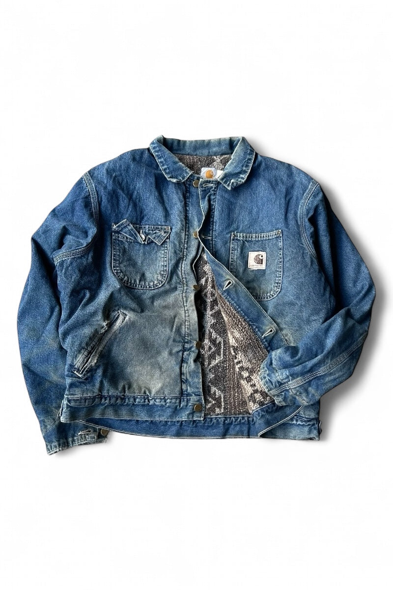 80-90'S DENIM JACKET W/BOA LINER / INDIGO [SIZE: L USED]