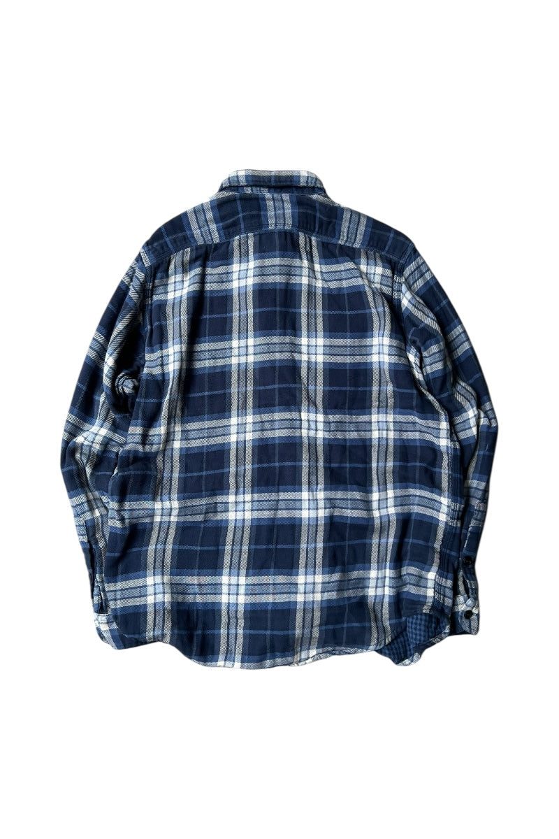 90'S L/S FLANNEL CHECK SHIRT W/GINGHAM CHECK LINER / BLUE [SIZE: L USED]