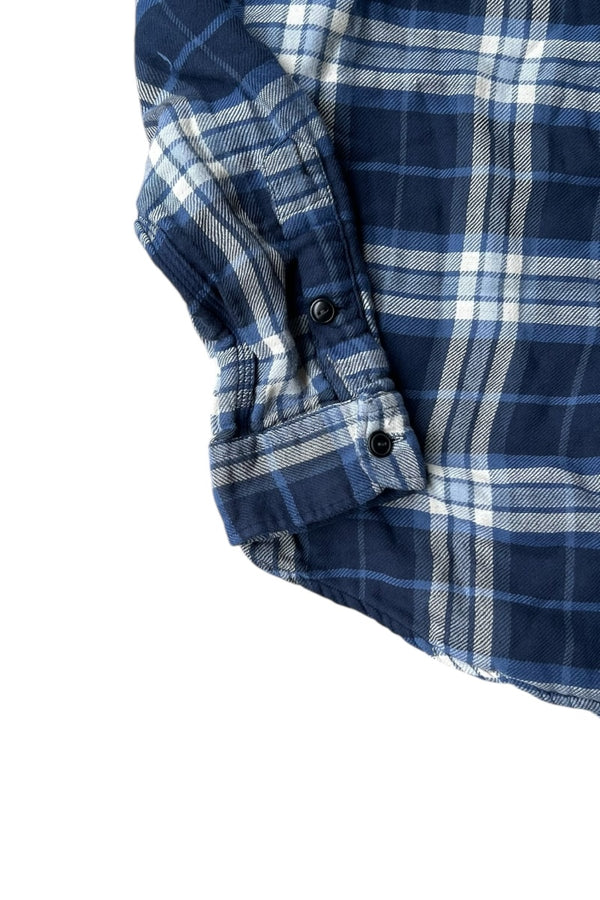 90'S L/S FLANNEL CHECK SHIRT W/GINGHAM CHECK LINER / BLUE [SIZE: L USED]