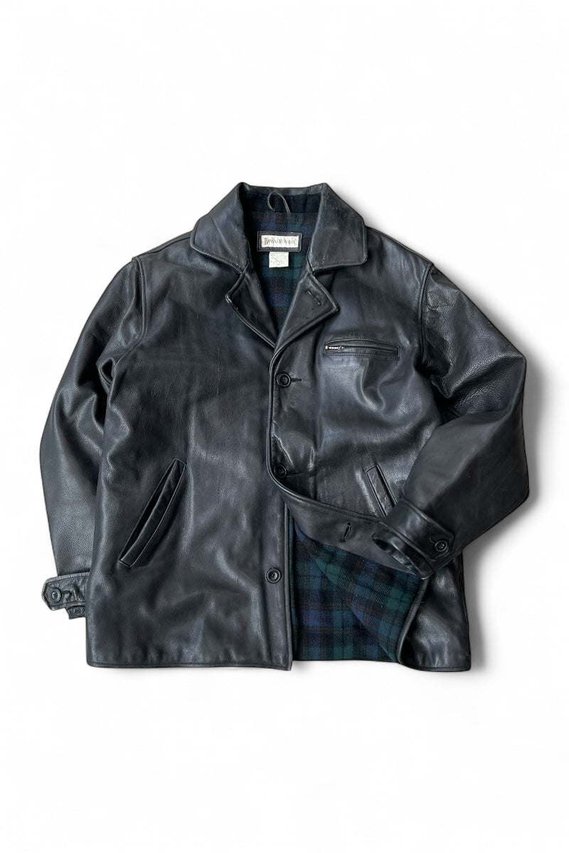 80-90'S LEATHER JACKET / BLACK [SIZE: M USED]