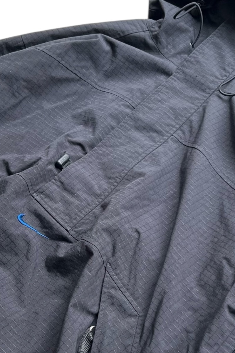 90'S PULL-OVER RIP STOP NYLON HOODIE JACKET / BLACK [SIZE: L USED]