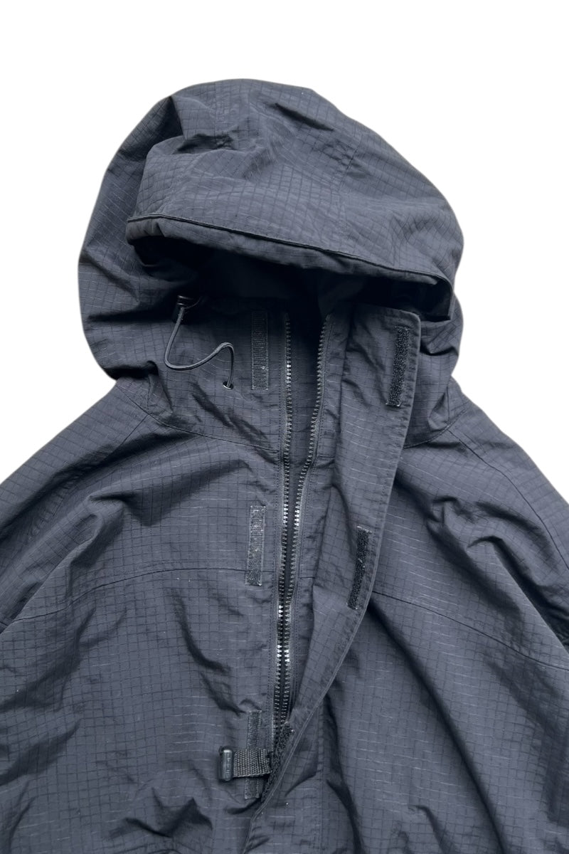 90'S PULL-OVER RIP STOP NYLON HOODIE JACKET / BLACK [SIZE: L USED]
