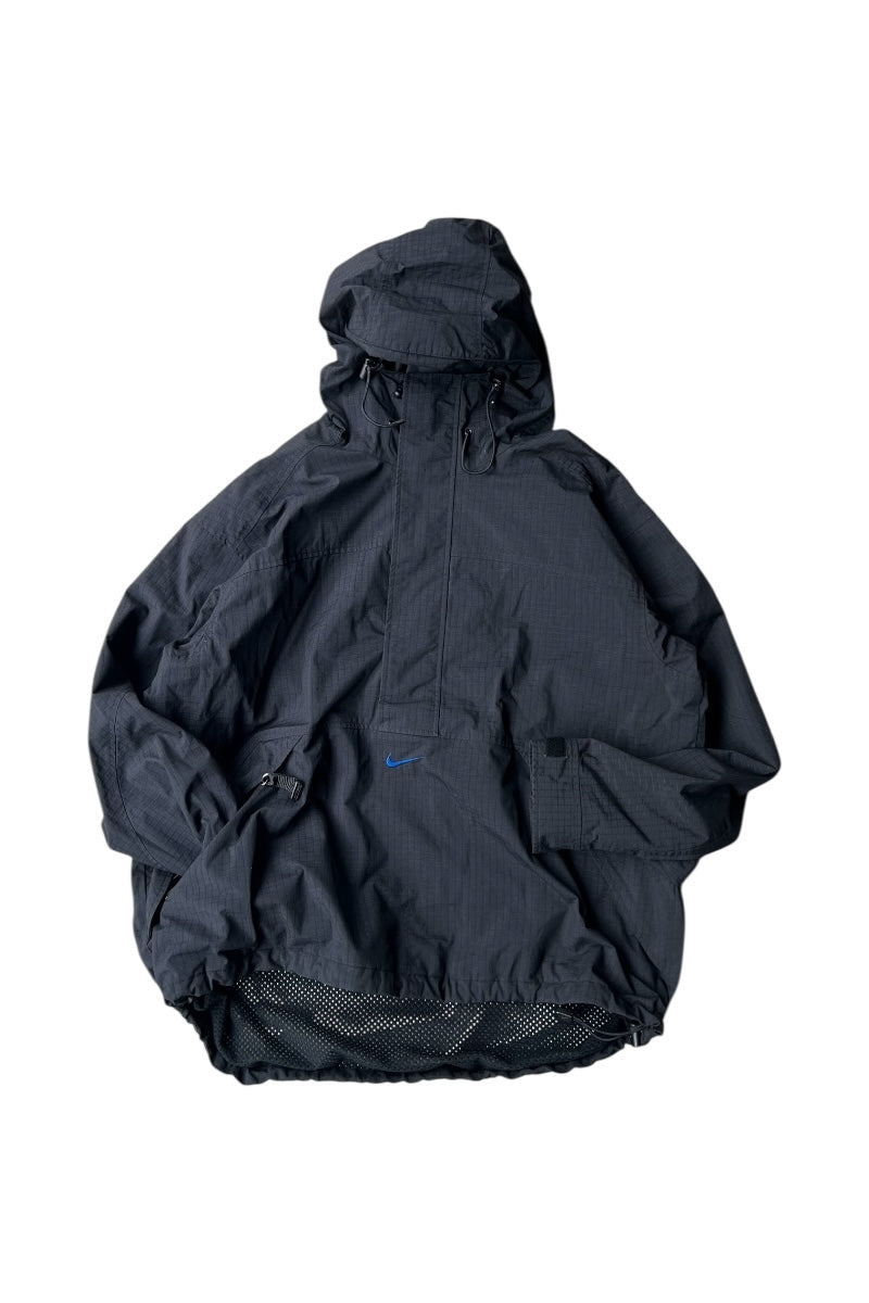 90'S PULL-OVER RIP STOP NYLON HOODIE JACKET / BLACK [SIZE: L USED]