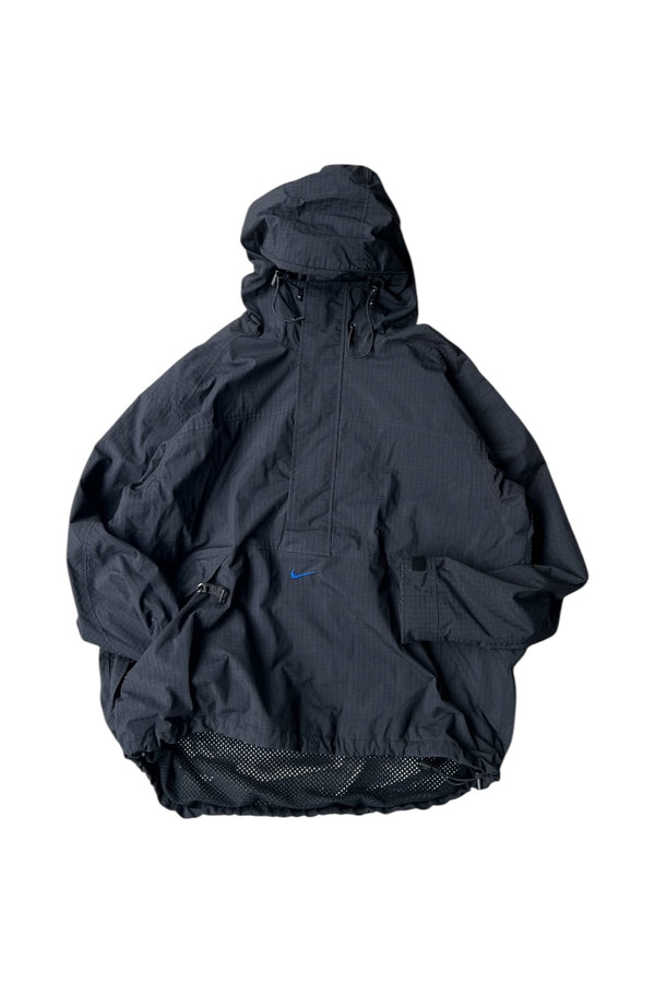 90'S PULL-OVER RIP STOP NYLON HOODIE JACKET / BLACK [SIZE: L USED]