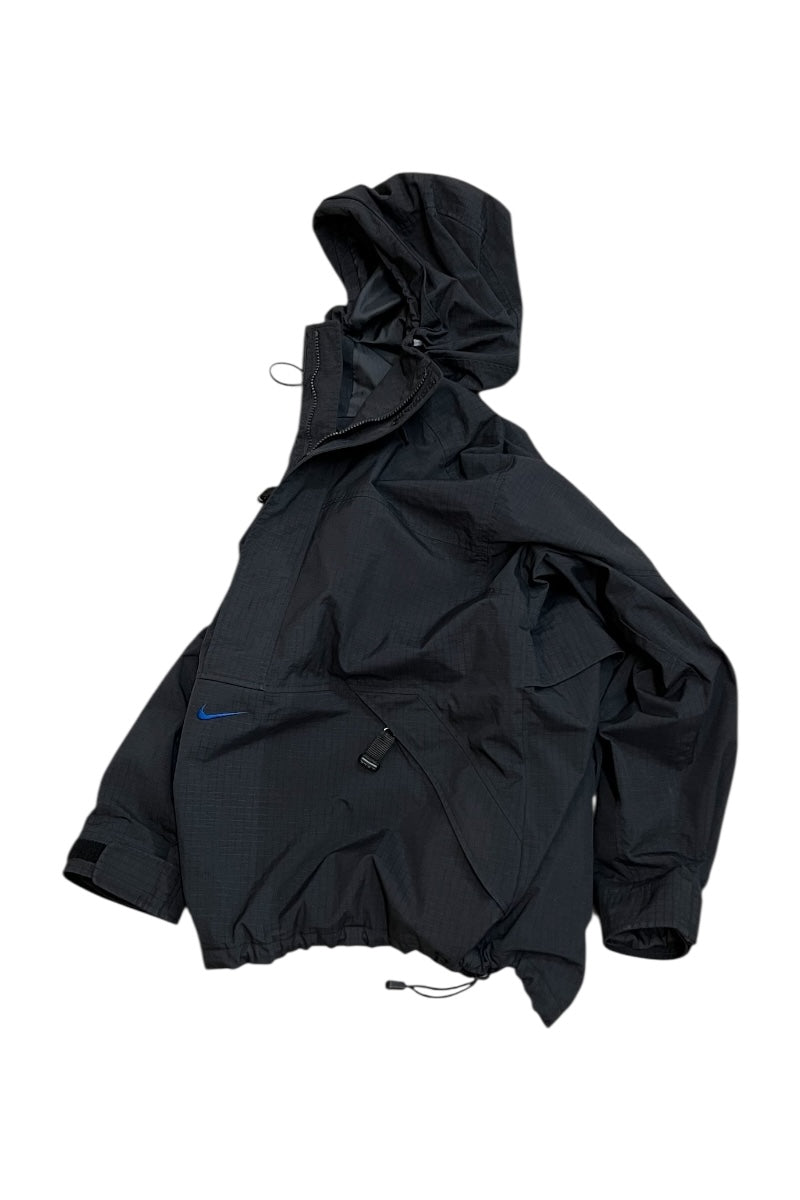 90'S PULL-OVER RIP STOP NYLON HOODIE JACKET / BLACK [SIZE: L USED]