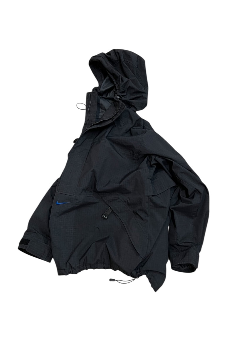 90'S PULL-OVER RIP STOP NYLON HOODIE JACKET / BLACK [SIZE: L USED]