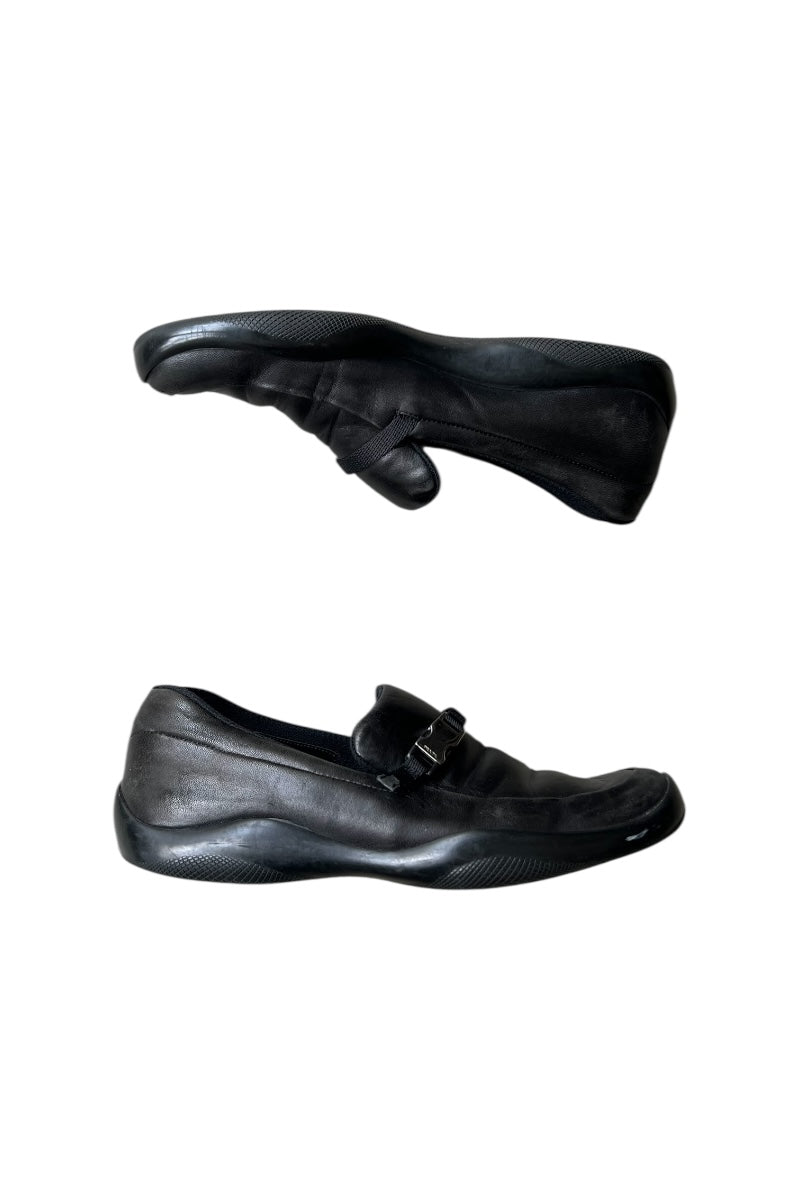 MADE IN ITALY LEATHER LOAFER SNEAKERS / BLACK [SIZE: 40 (US 8) USED]