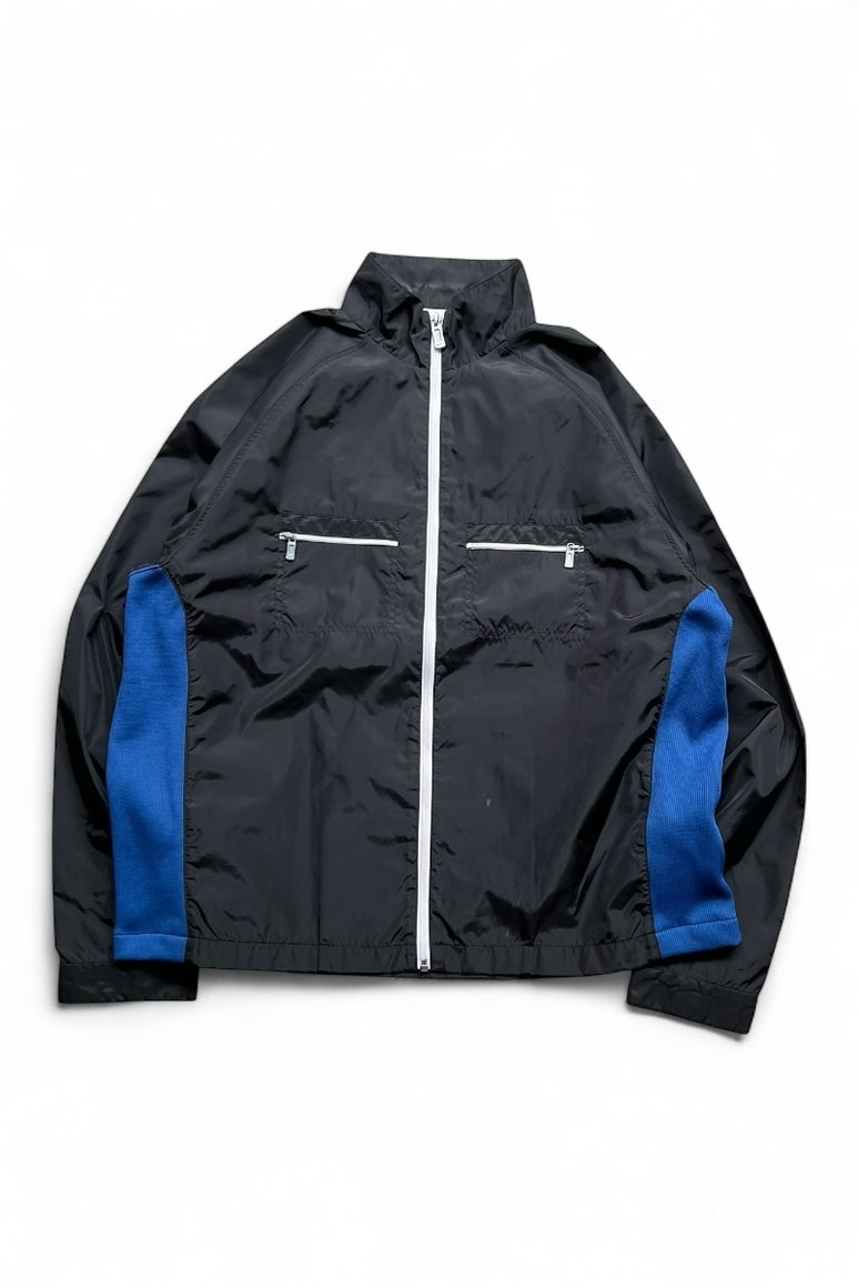 Y2K EARLY 00'S COLOR BLOCKED ZIP UP NYLON JACKET / BLACK [SIZE: XL USED]