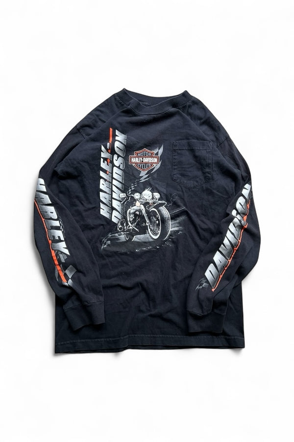 MADE IN USA 90'S PALM BAY L/S POCKET T-SHIRT / BLACK [SIZE: L USED]