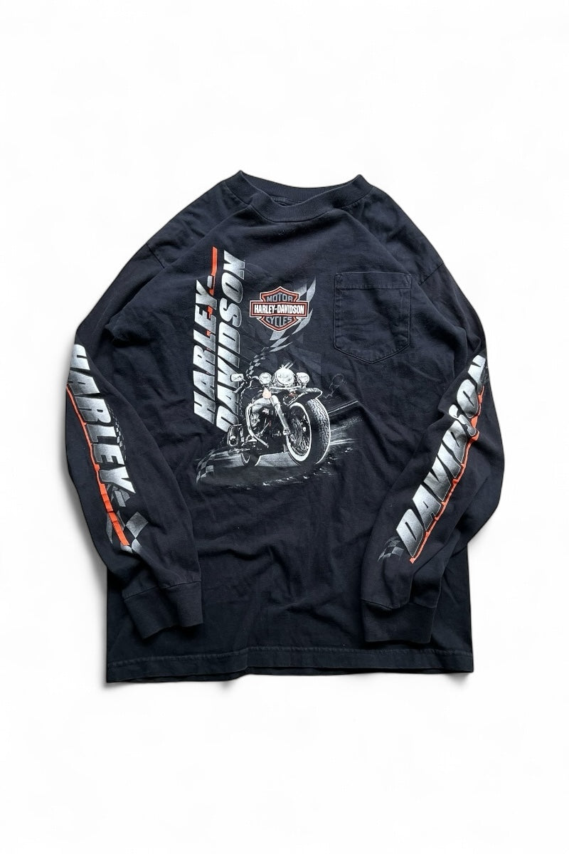 MADE IN USA 90'S PALM BAY L/S POCKET T-SHIRT / BLACK [SIZE: L USED]