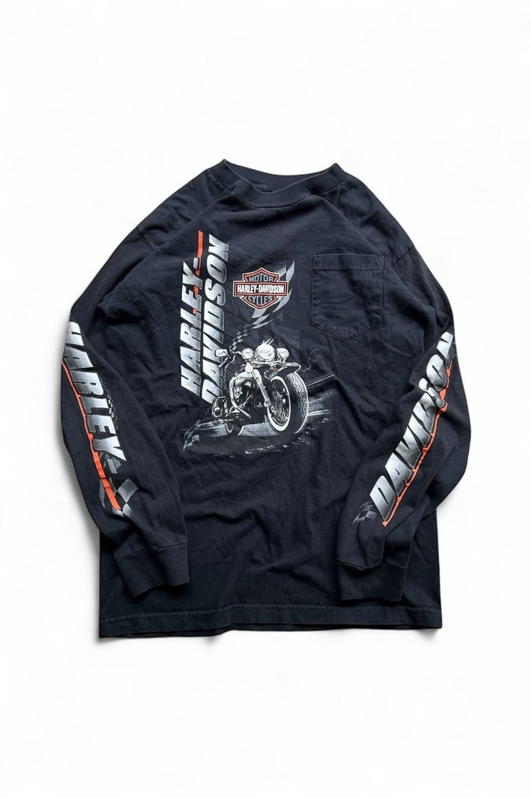 MADE IN USA 90'S PALM BAY L/S POCKET T-SHIRT / BLACK [SIZE: L USED]