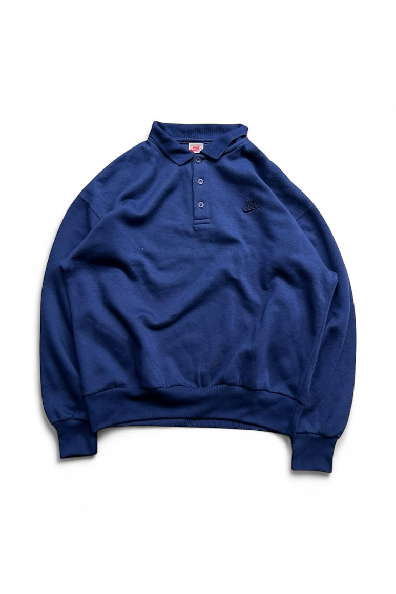 90'S L/S POLO SWEATSHIRT / NAVY [SIZE: L USED]