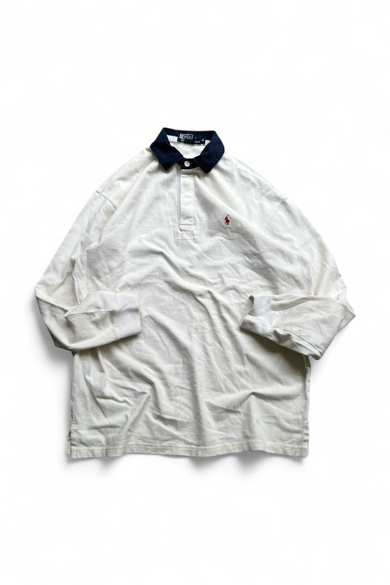 90'S L/S RUGBY SHIRT / WHITE [SIZE: M USED]