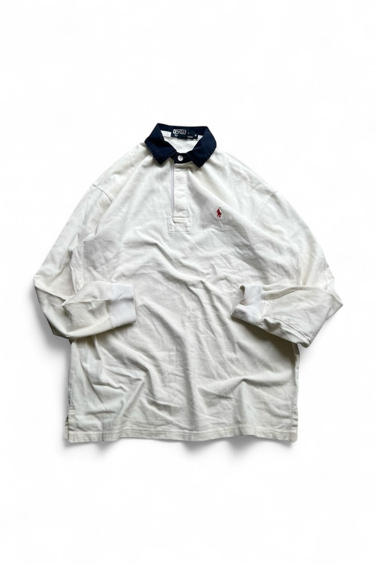 90'S L/S RUGBY SHIRT / WHITE [SIZE: M USED]